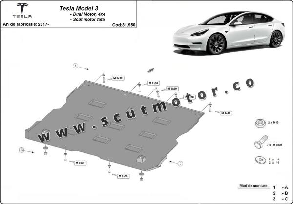 Scut motor faţă Tesla Model 3 AWD 3