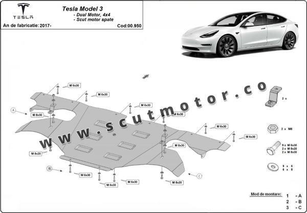 Scut motor spate Tesla Model 3 AWD 3